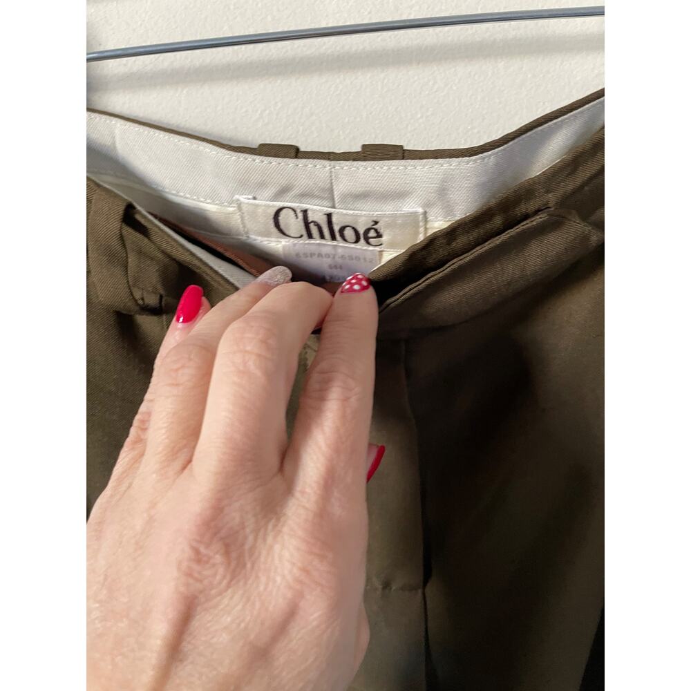 Chloe Designer Paris Silk Crop Pants Army Green Size 10 - Picture 6 of 8